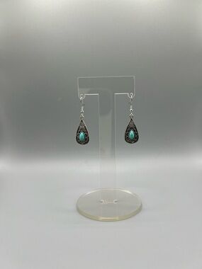 Turquoise Teardrop Dangle Earrings - Handmade #E0277C